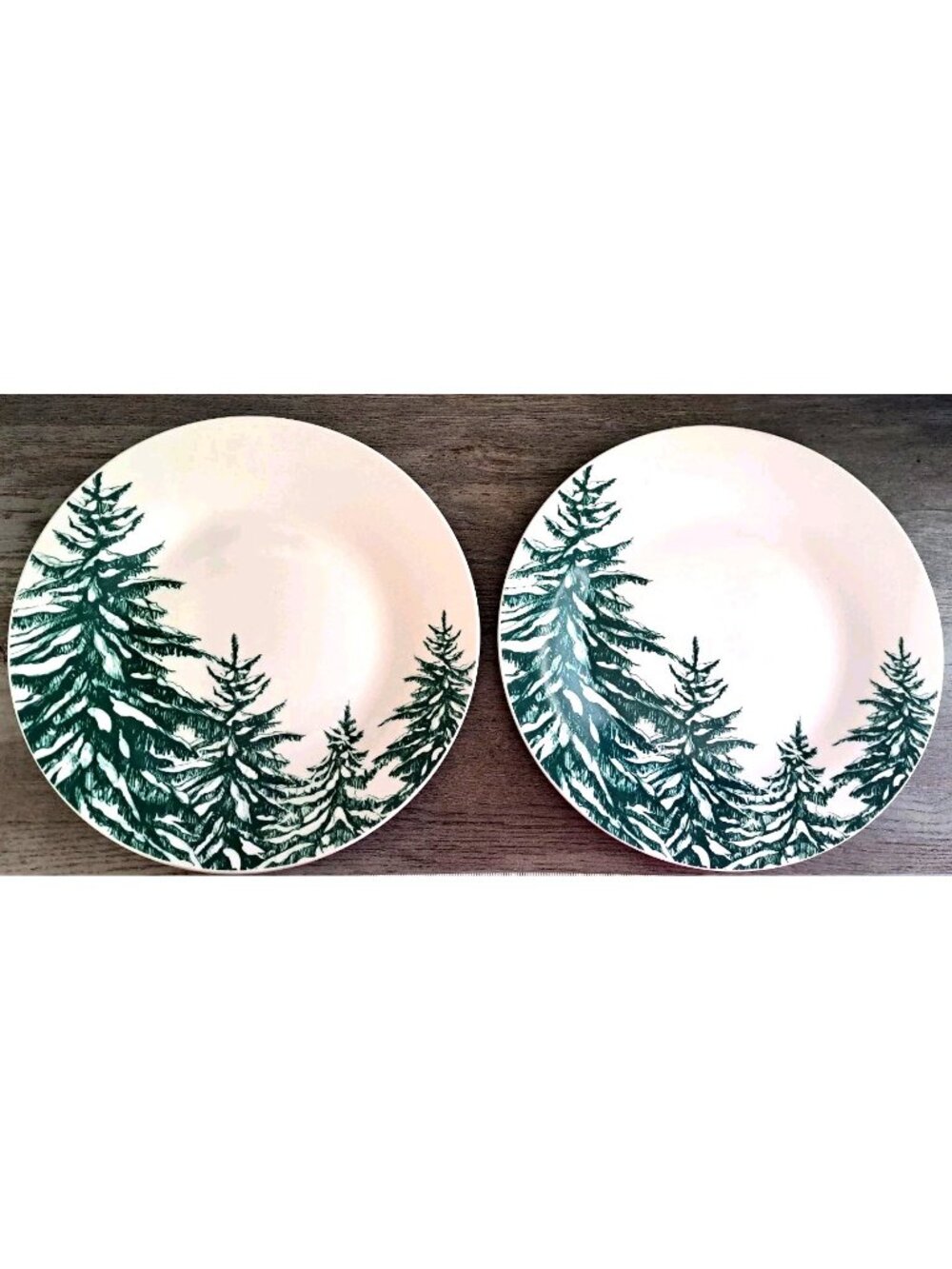 Royal Norfolk Set of Two Dinner Plates Pine Trees Snow Winter Holiday
